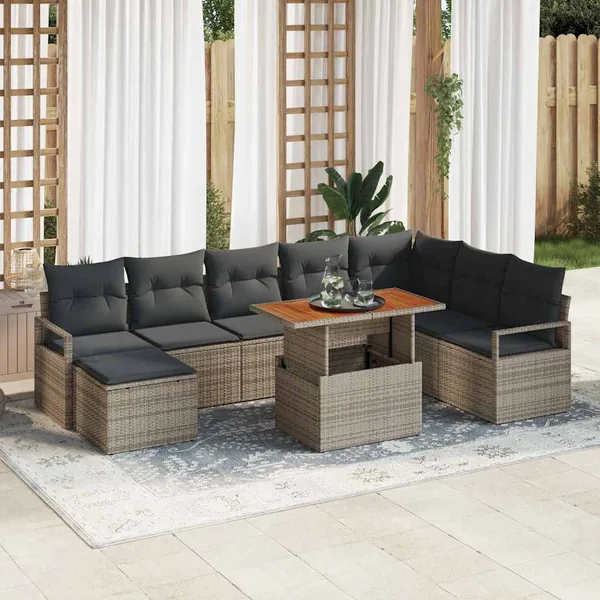Ensemble de canapé de jardin 9 pcs Gris Poly rotin
