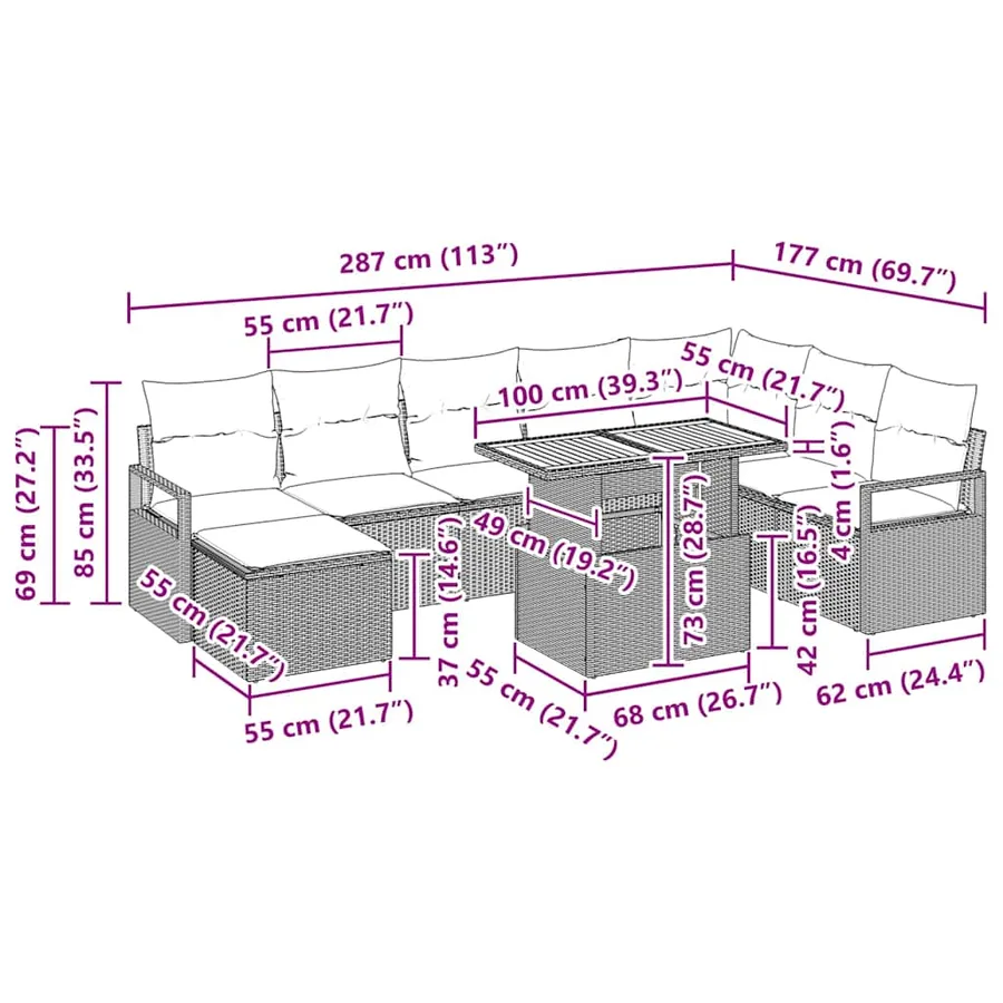 Ensemble de canapé de jardin 9 pcs Gris Poly rotin - 17