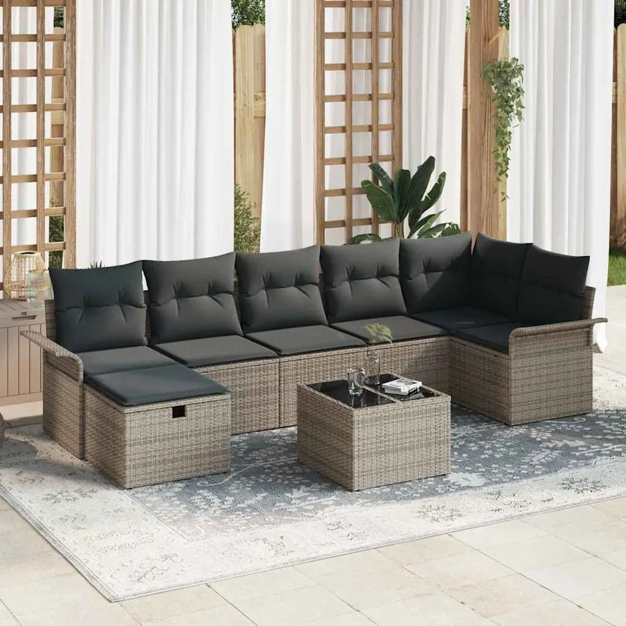 Ensemble de canapé de jardin avec coussin 8 pcs Gris Poly rotin