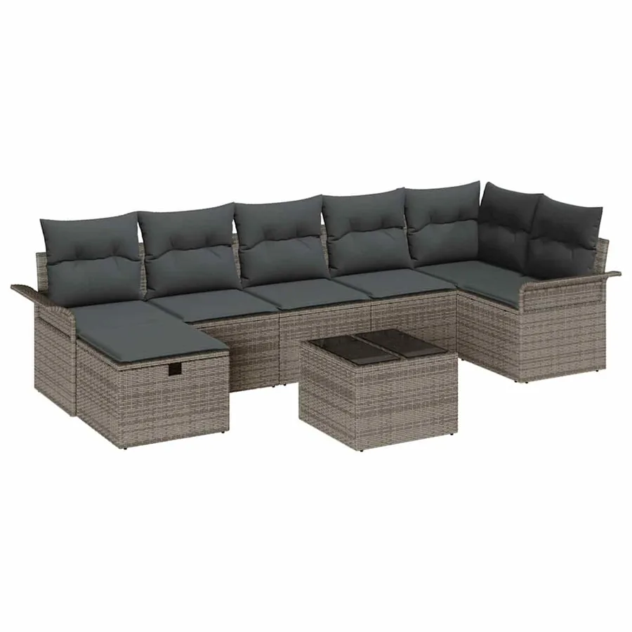 Ensemble de canapé de jardin avec coussin 8 pcs Gris Poly rotin - 2