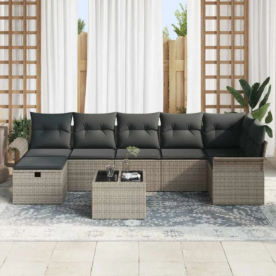 Ensemble de canapé de jardin avec coussin 8 pcs Gris Poly rotin - 3
