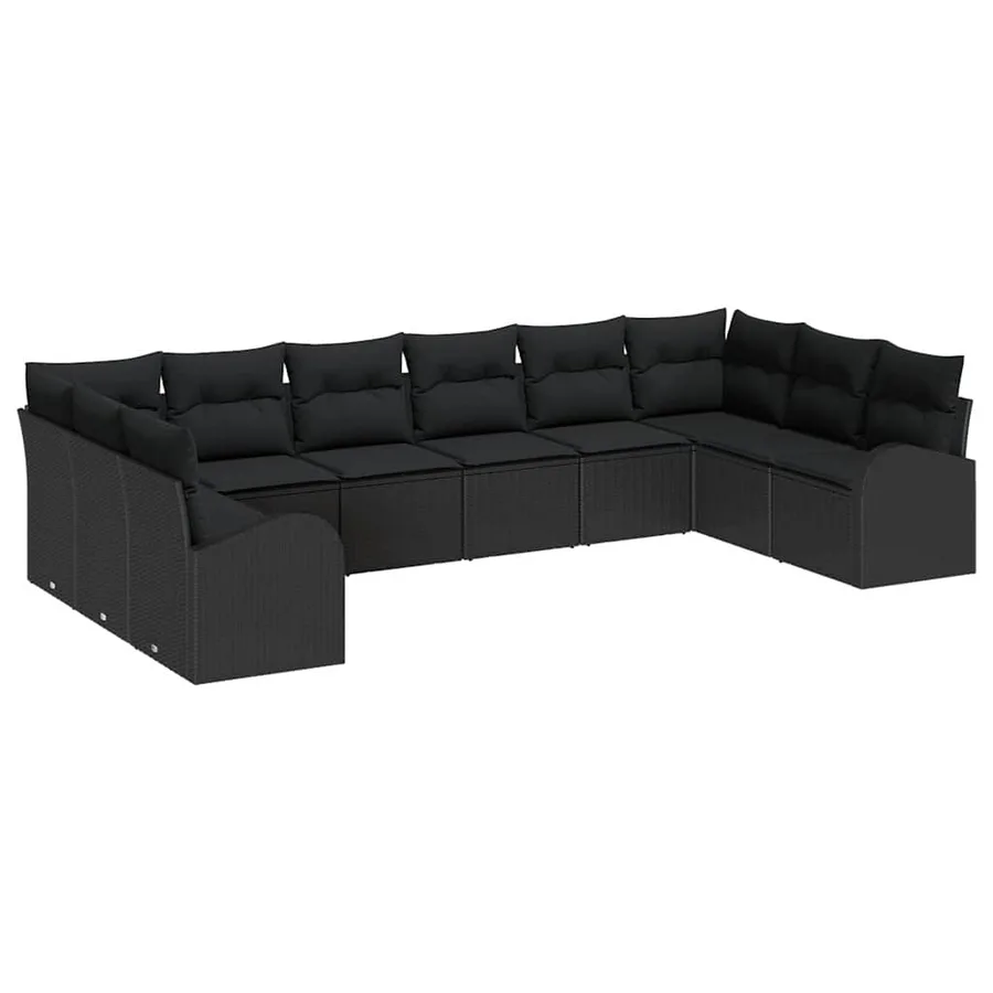 Ensemble de Canapés avec coussin 10 pcs Noir Polyrotin - 2