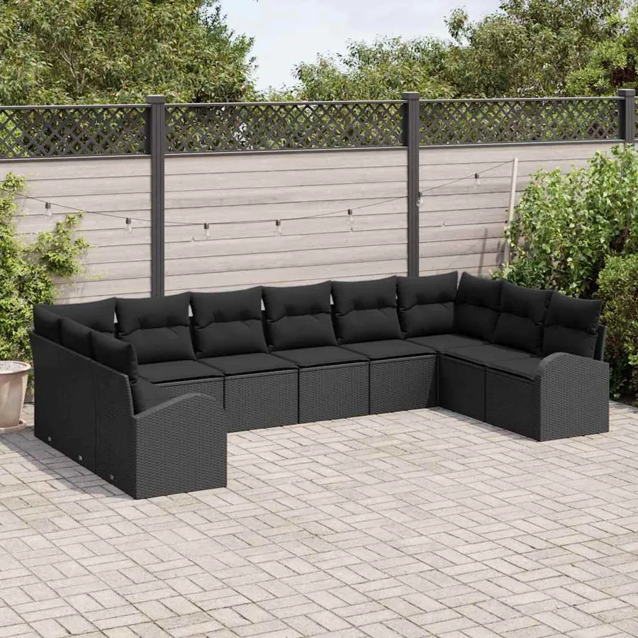 Ensemble de Canapés avec coussin 10 pcs Noir Polyrotin - 3