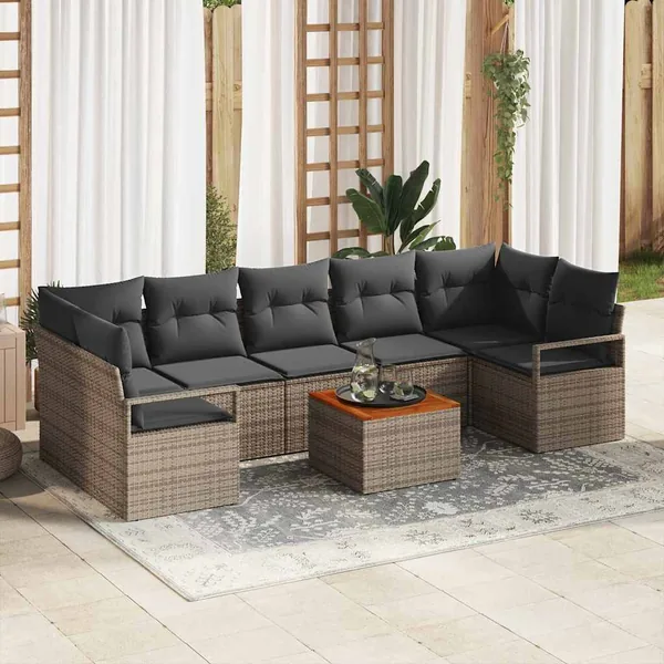 Ensemble de canapé de jardin avec coussin 8 pcs Gris polyrotin