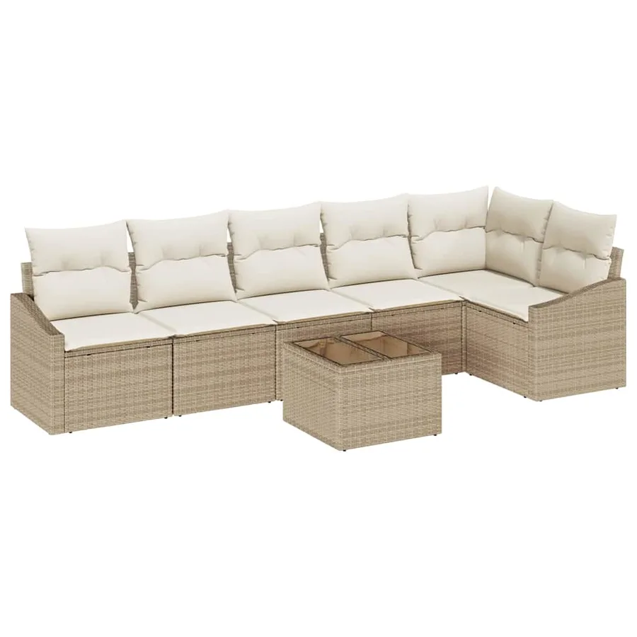 Ensemble de Canapés avec coussin 7 pcs Beige polyrotin - 2
