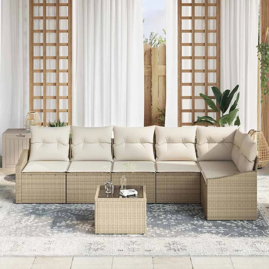 Ensemble de Canapés avec coussin 7 pcs Beige polyrotin - 3