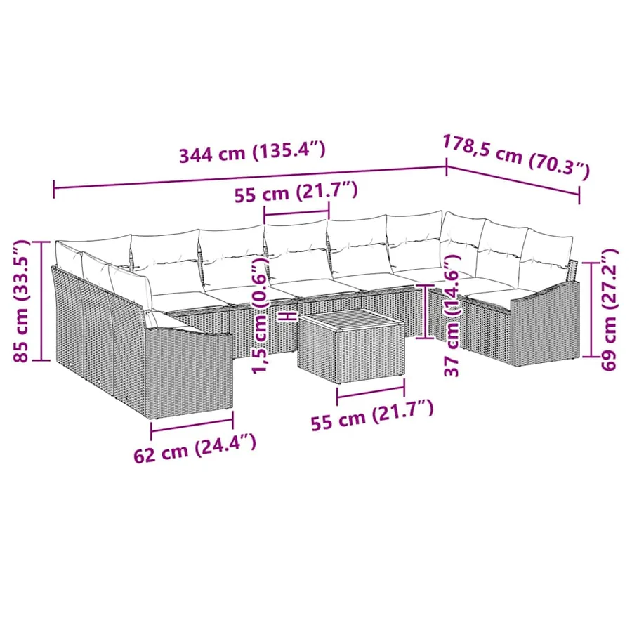 Ensemble de canapé de jardin 11 pcs Gris polyrotin - 11