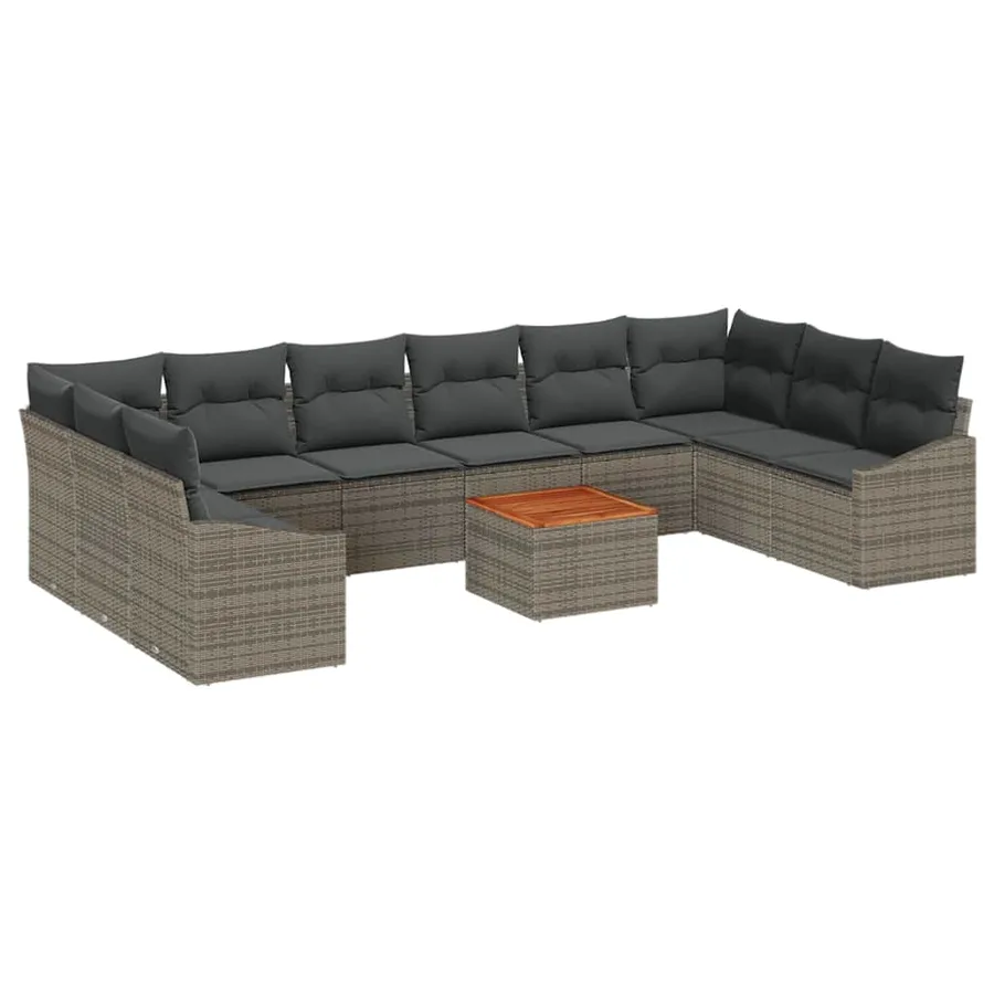 Ensemble de canapé de jardin 11 pcs Gris polyrotin - 2
