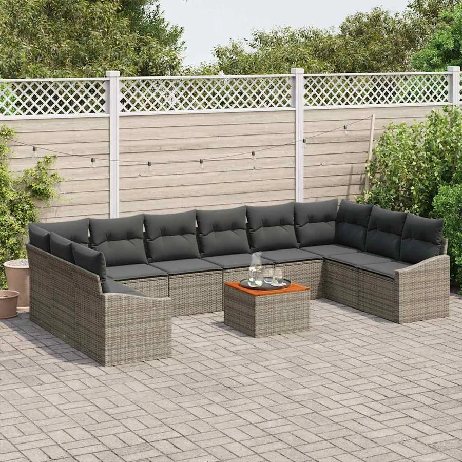 Ensemble de canapé de jardin 11 pcs Gris polyrotin - 3