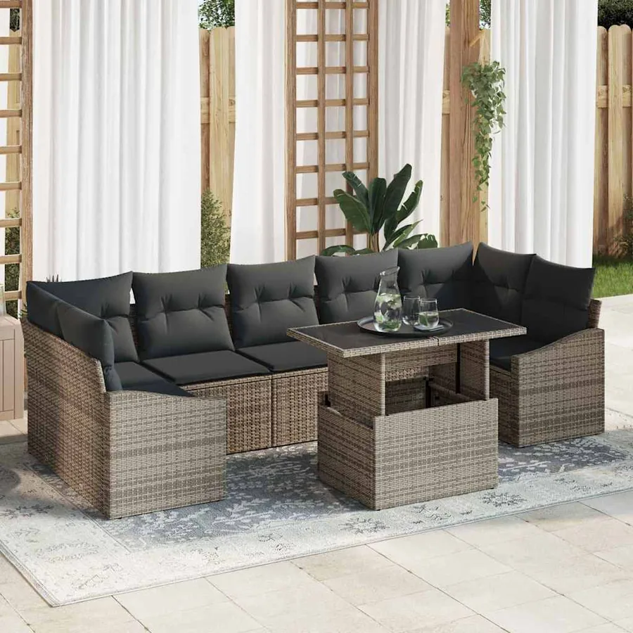 Ensemble de canapé de jardin avec coussin 8 pcs Gris polyrotin