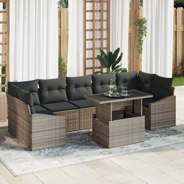 Ensemble de canapé de jardin avec coussin 8 pcs Gris polyrotin