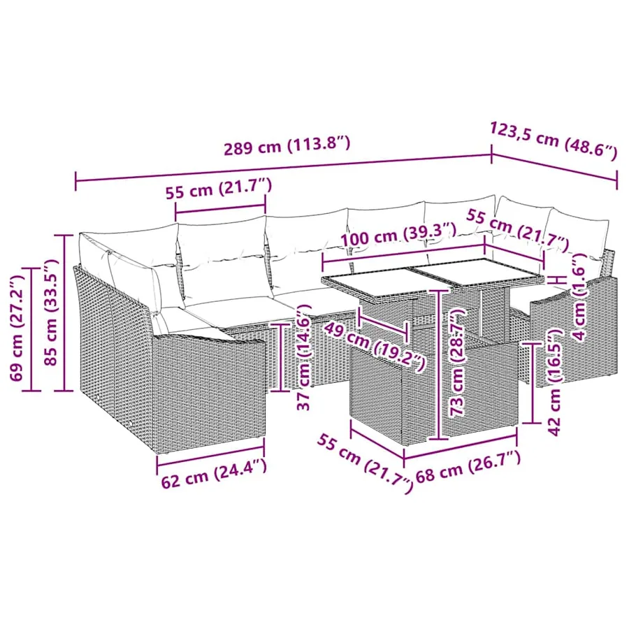 Ensemble de canapé de jardin avec coussin 8 pcs Gris polyrotin - 15