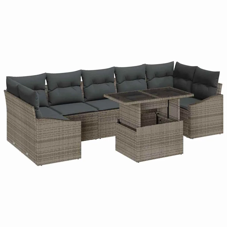 Ensemble de canapé de jardin avec coussin 8 pcs Gris polyrotin - 2