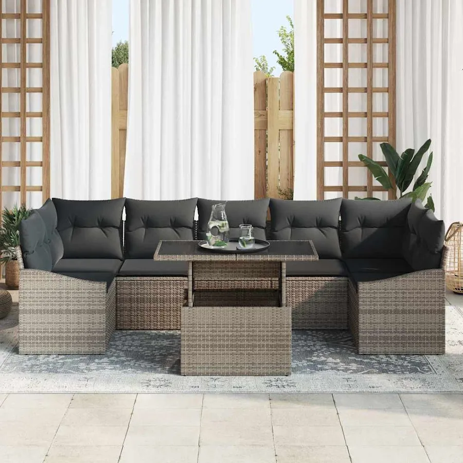Ensemble de canapé de jardin avec coussin 8 pcs Gris polyrotin - 3