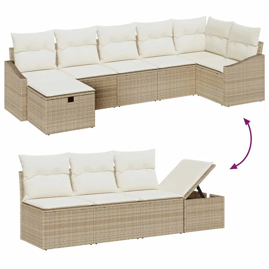 Ensemble de Canapés avec coussin avec stockage Beige polyrotin - 9