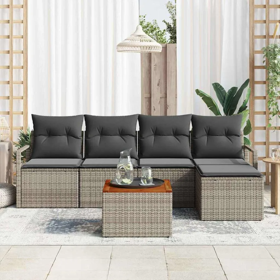 Ensemble de canapé de jardin avec coussin 6 pcs Gris polyrotin - 3