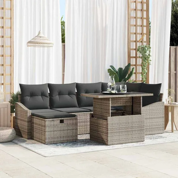 Ensemble de canapé de jardin avec coussin 7 pcs Gris polyrotin