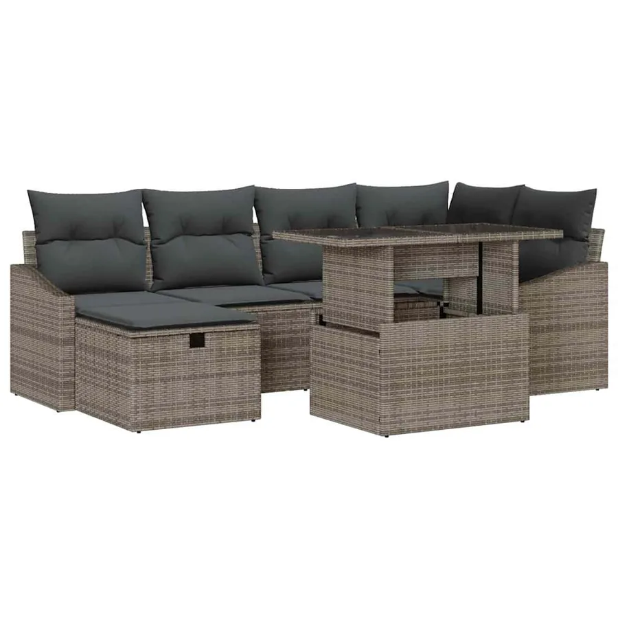 Ensemble de canapé de jardin avec coussin 7 pcs Gris polyrotin - 2