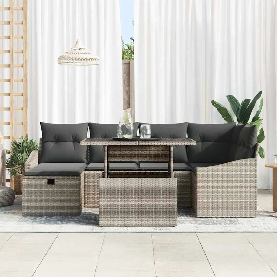Ensemble de canapé de jardin avec coussin 7 pcs Gris polyrotin - 3