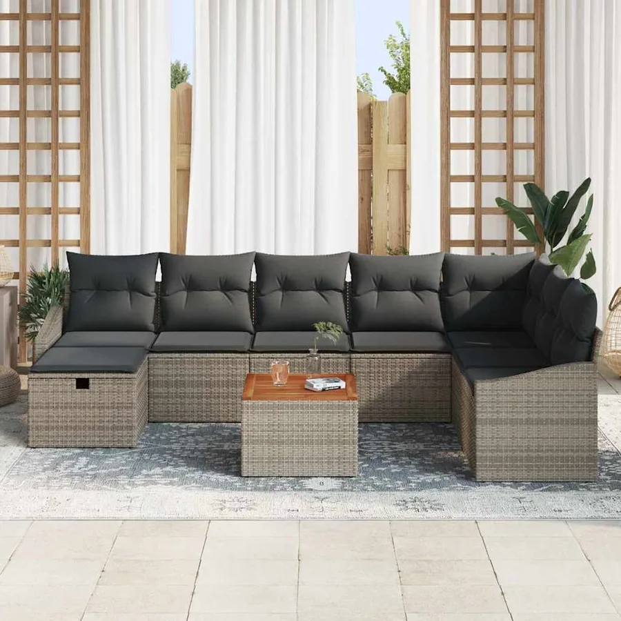 Ensemble de canapé de jardin avec coussin 9 pcs Gris Poly rotin - 3
