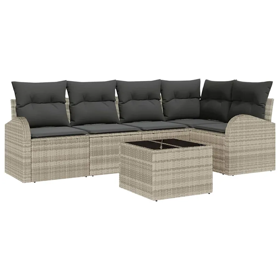 Ensemble de canapé de jardin 6 pcs Gris clair polyrotin - 2