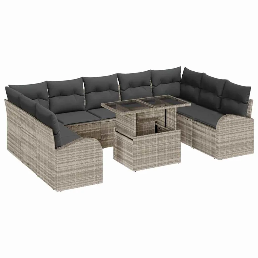 Ensemble de canapé de jardin 10 pcs Gris clair Poly rotin - 2