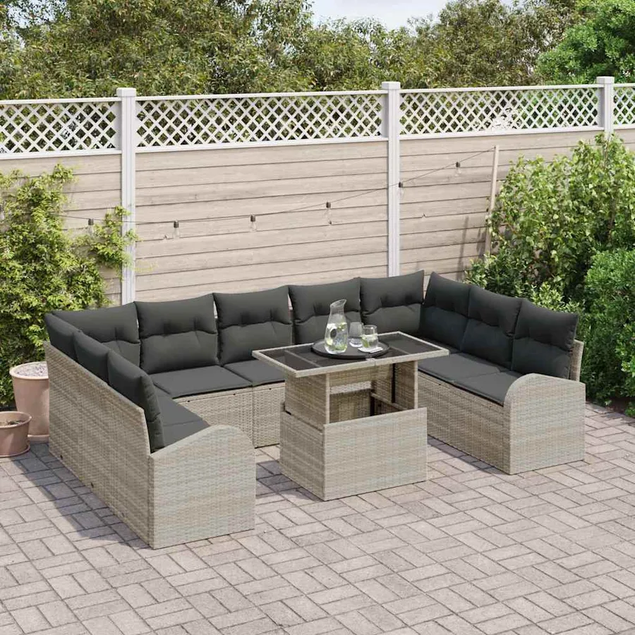 Ensemble de canapé de jardin 10 pcs Gris clair Poly rotin - 3