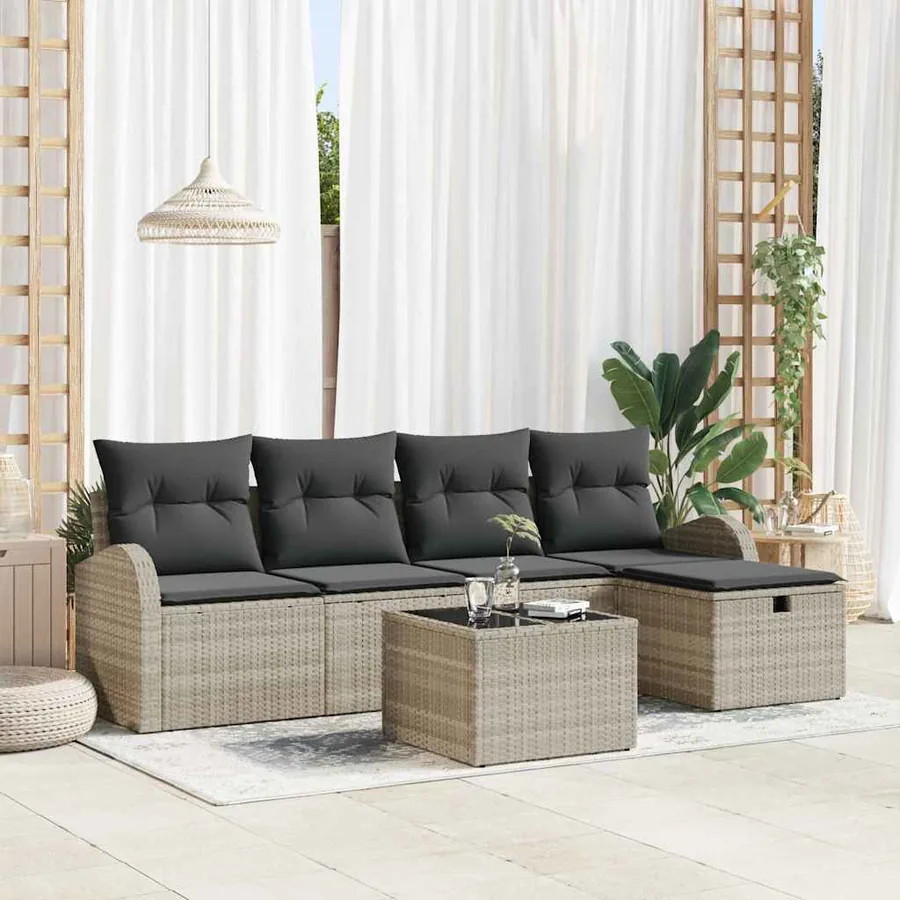 Ensemble de canapé de jardin 6 pcs Gris clair Poly rotin
