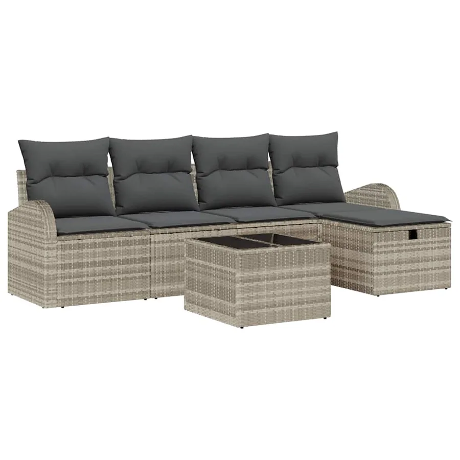 Ensemble de canapé de jardin 6 pcs Gris clair Poly rotin - 2