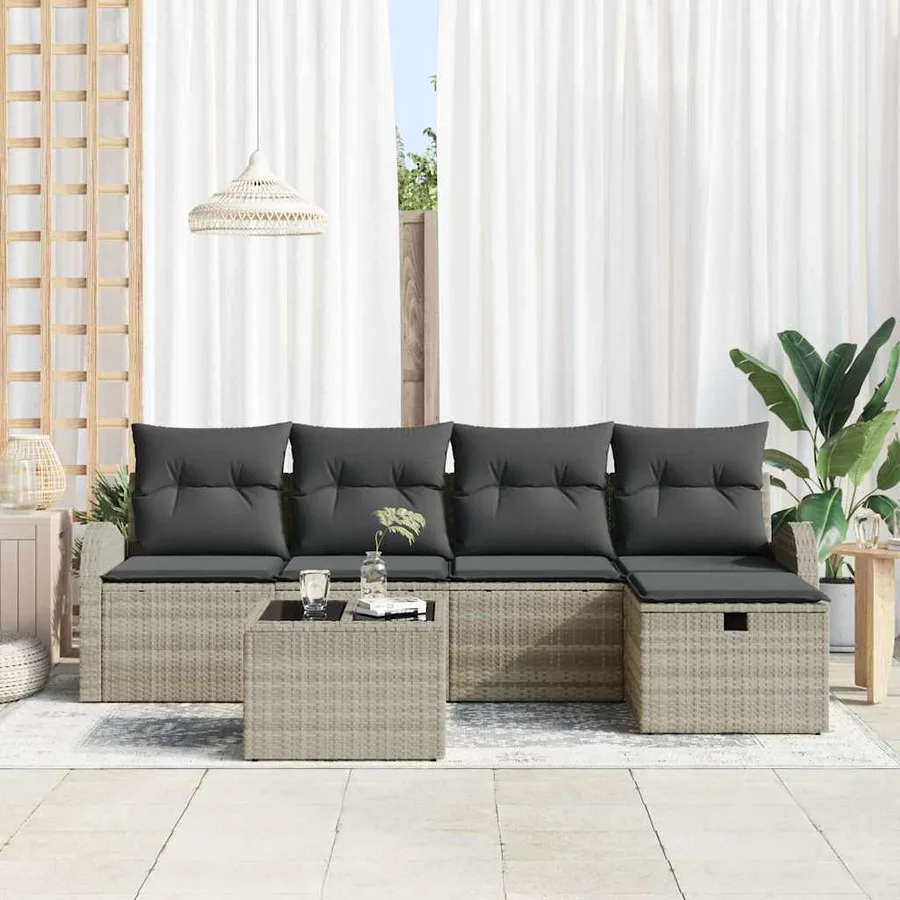 Ensemble de canapé de jardin 6 pcs Gris clair Poly rotin - 3