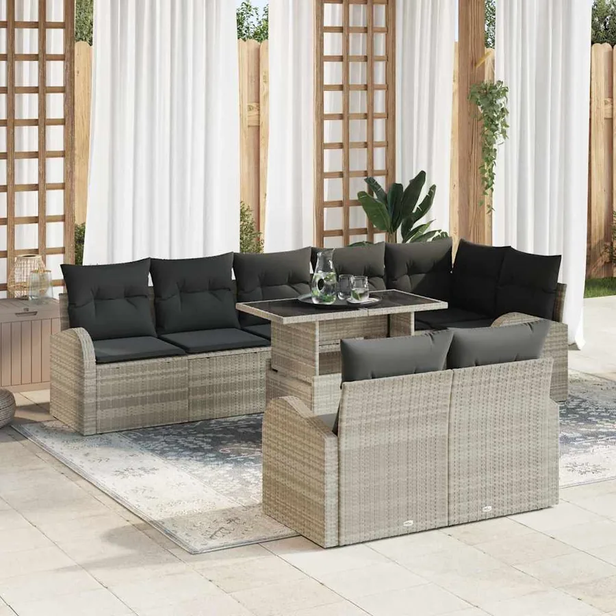 Ensemble de canapé de jardin 9 pcs Gris clair Poly rotin
