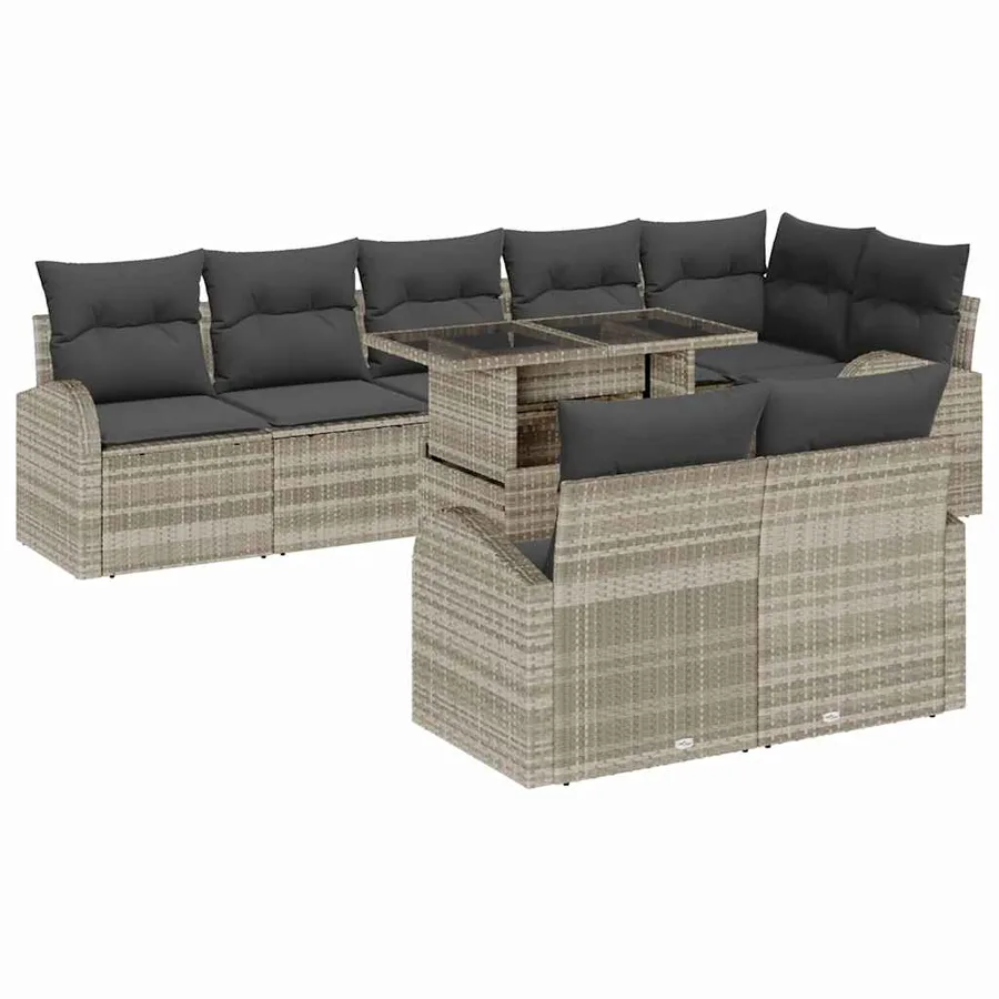 Ensemble de canapé de jardin 9 pcs Gris clair Poly rotin - 2