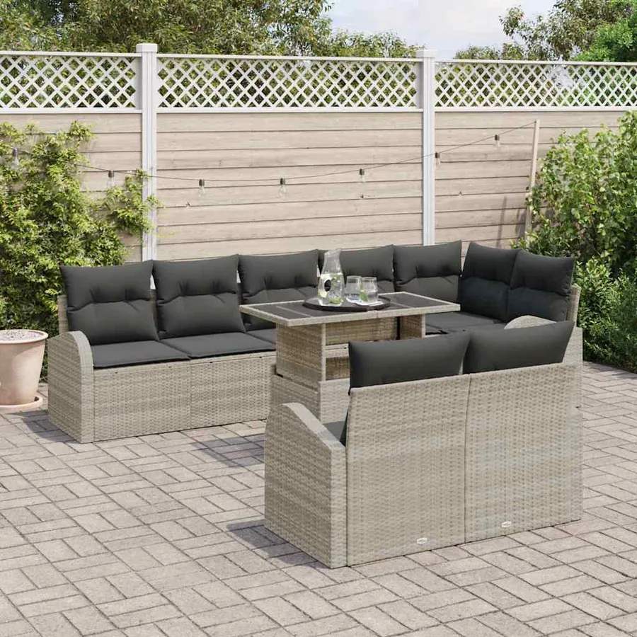 Ensemble de canapé de jardin 9 pcs Gris clair Poly rotin - 3