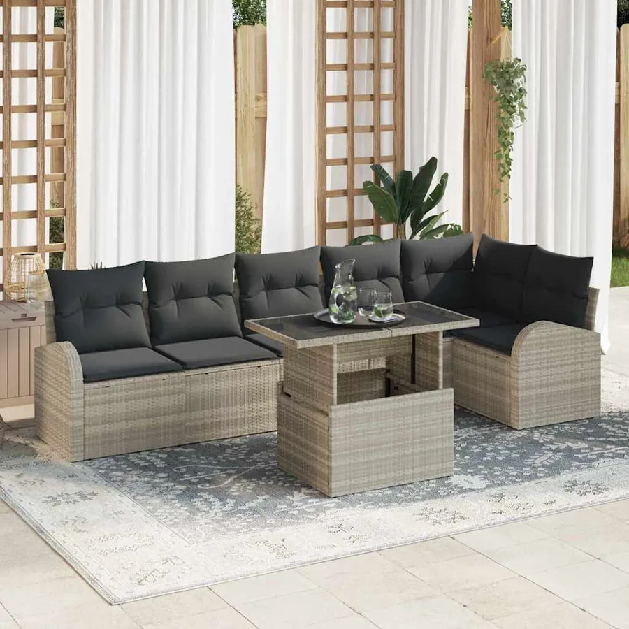 Ensemble de canapé de jardin 7 pcs Gris clair Poly rotin