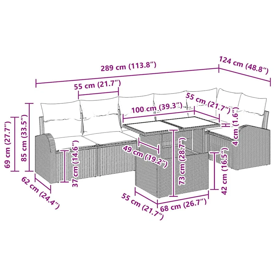 Ensemble de canapé de jardin 7 pcs Gris clair Poly rotin - 15