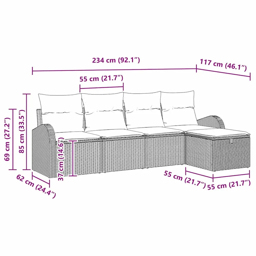 Ensemble de canapé de jardin 5 pcs Gris clair Poly rotin - 12