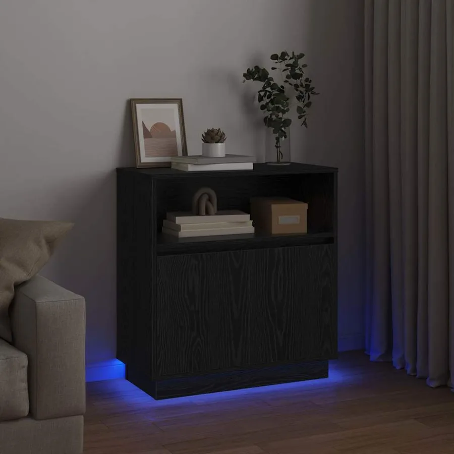 Buffet LED Chêne noir 71 x 34,5 x 75 cm Bois d'ingénierie - 6