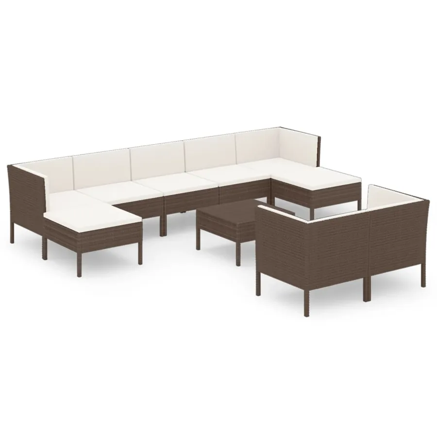 Salon de jardin 10 pcs avec coussins Résine tressée Marron - 2