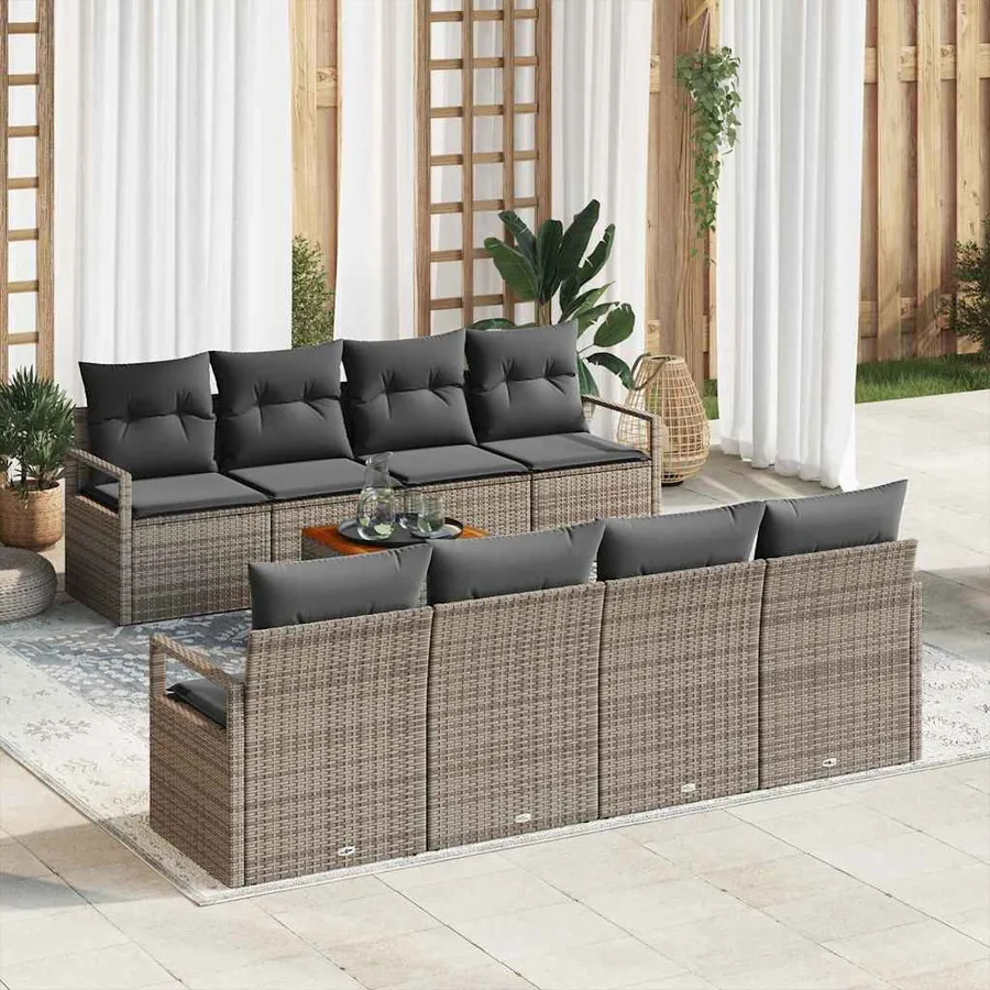 Ensemble de canapé de jardin avec coussin 9 pcs Gris polyrotin
