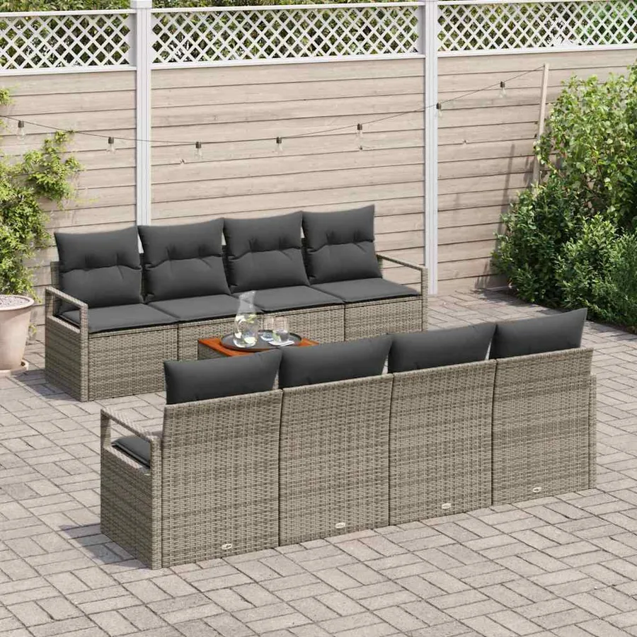 Ensemble de canapé de jardin avec coussin 9 pcs Gris polyrotin - 3
