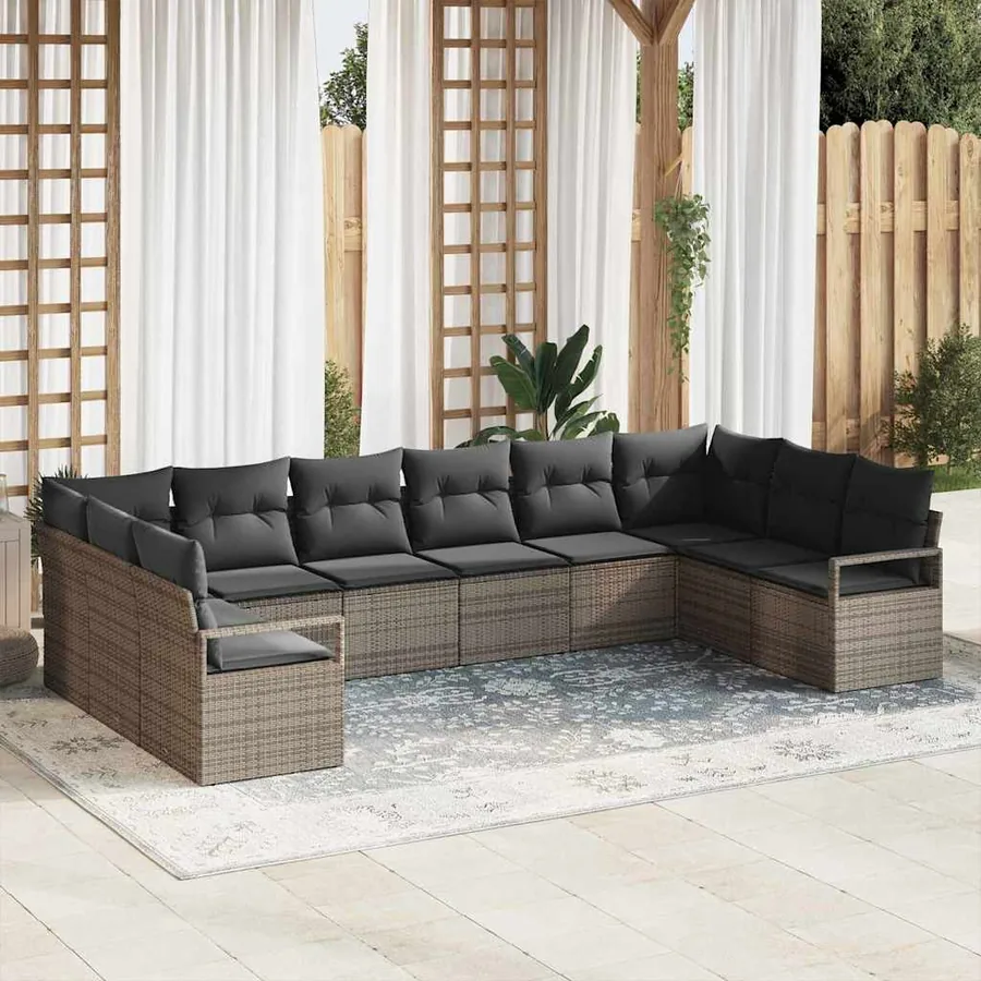 Ensemble de Canapés avec coussin 10 pcs Gris polyrotin