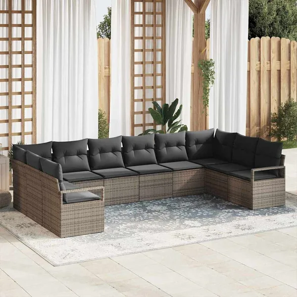 Ensemble de Canapés avec coussin 10 pcs Gris polyrotin