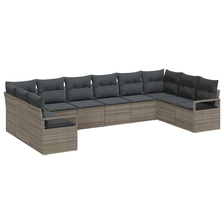 Ensemble de Canapés avec coussin 10 pcs Gris polyrotin - 2