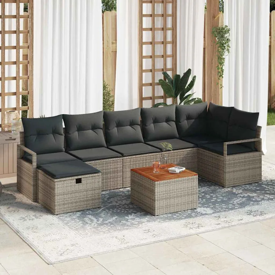 Ensemble de canapé de jardin avec coussin 8 pcs Gris polyrotin