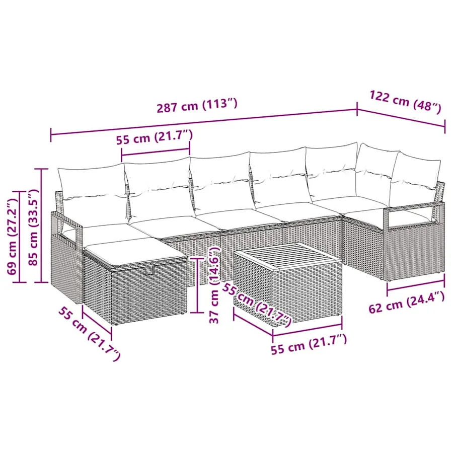 Ensemble de canapé de jardin avec coussin 8 pcs Gris polyrotin - 11
