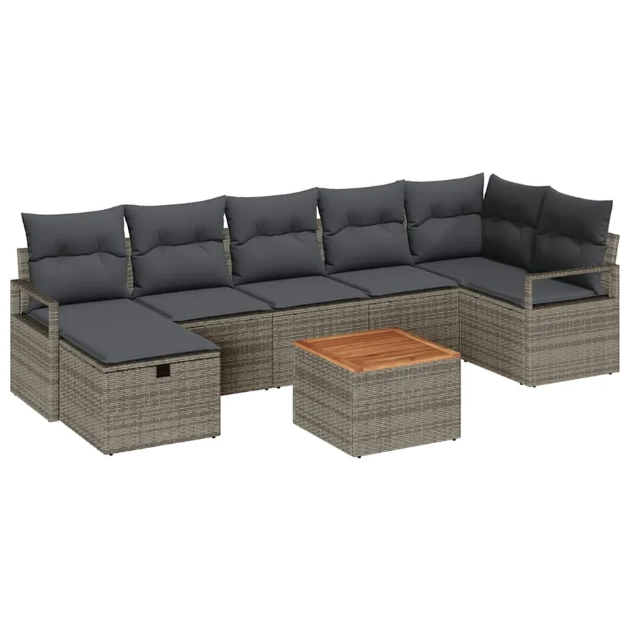 Ensemble de canapé de jardin avec coussin 8 pcs Gris polyrotin - 2