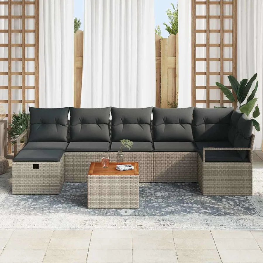 Ensemble de canapé de jardin avec coussin 8 pcs Gris polyrotin - 3