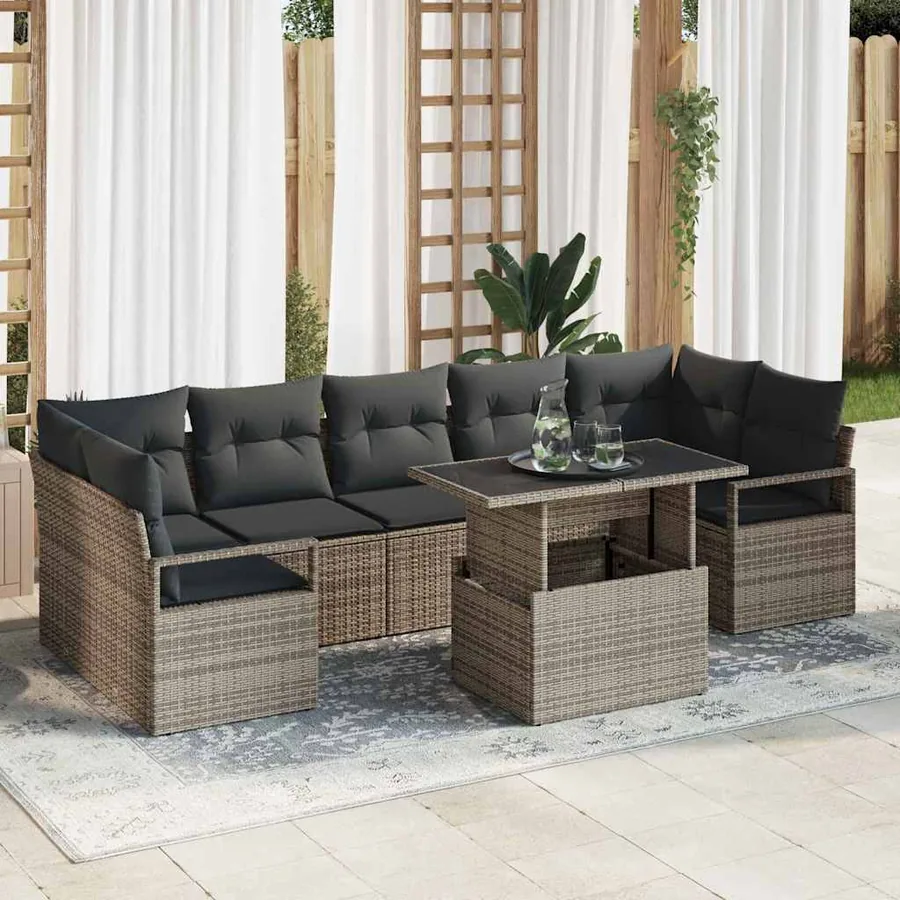 Ensemble de canapé de jardin avec coussin 8 pcs Gris polyrotin