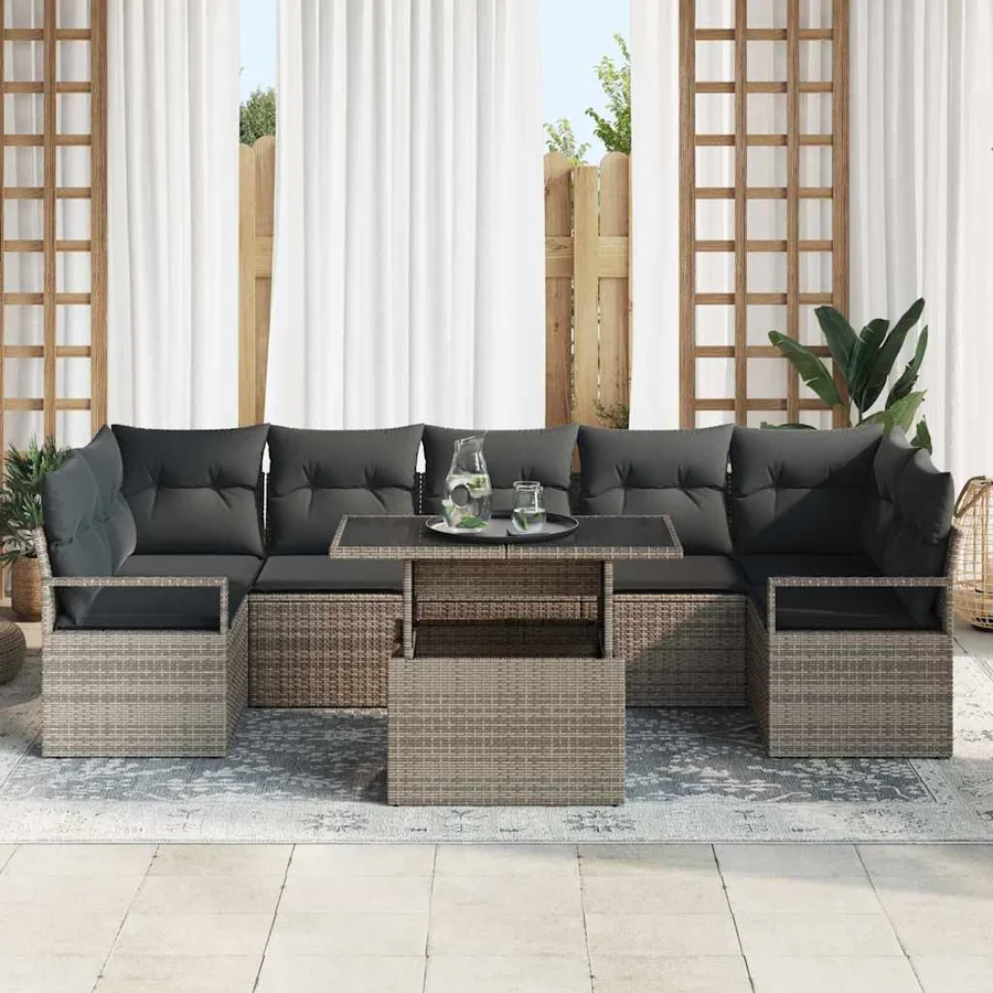 Ensemble de canapé de jardin avec coussin 8 pcs Gris polyrotin - 3