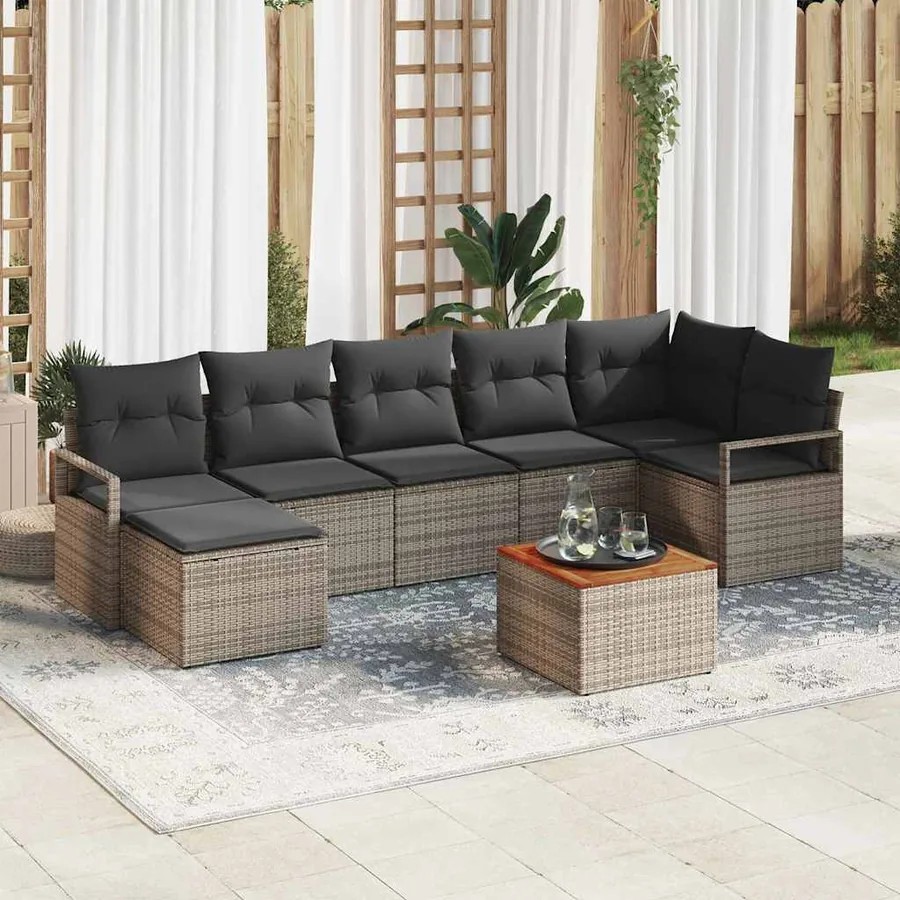 Ensemble de canapé de jardin avec coussin 8 pcs Gris polyrotin